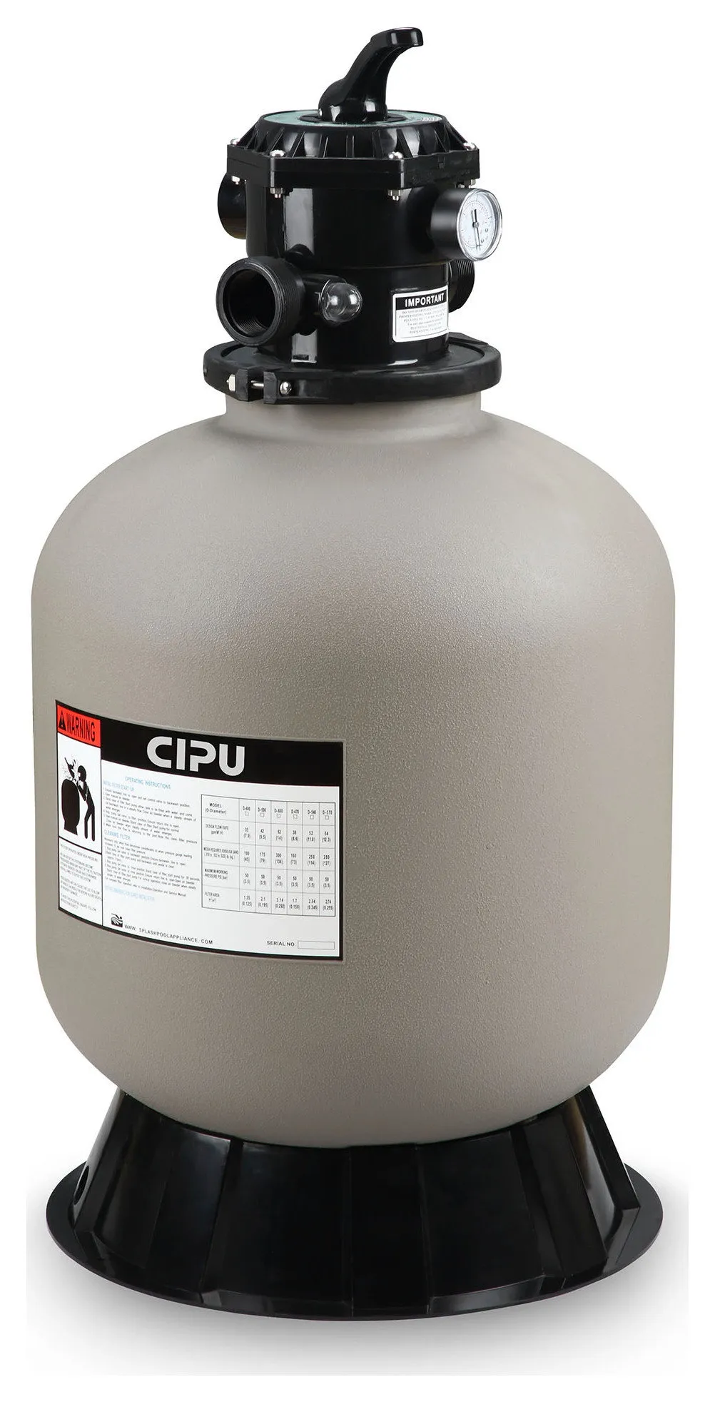19" Top Mount Swimming Pool Sand Filter with 6-Way Valve