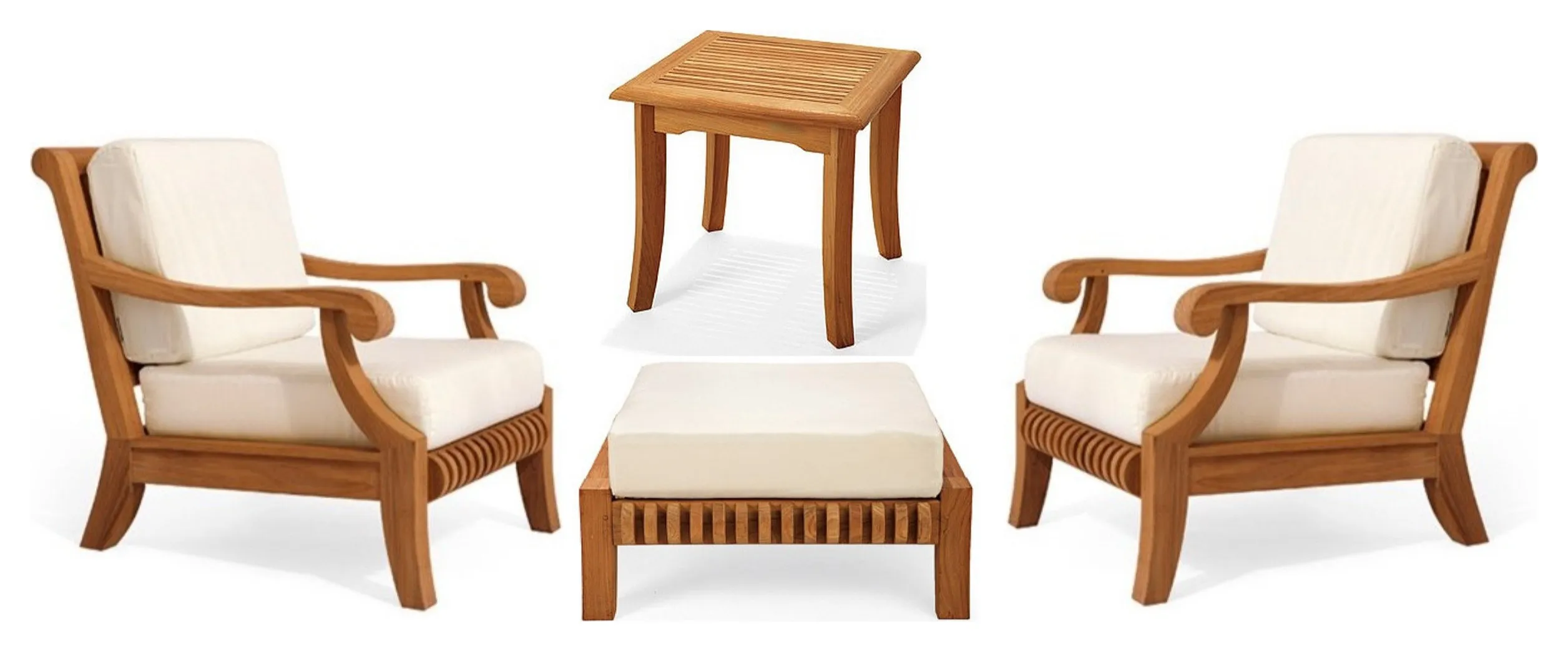 4-Piece Giva: 2 Sofa Lounge Chair, Side Table, Ottoman Natural Sunbrella Cushion