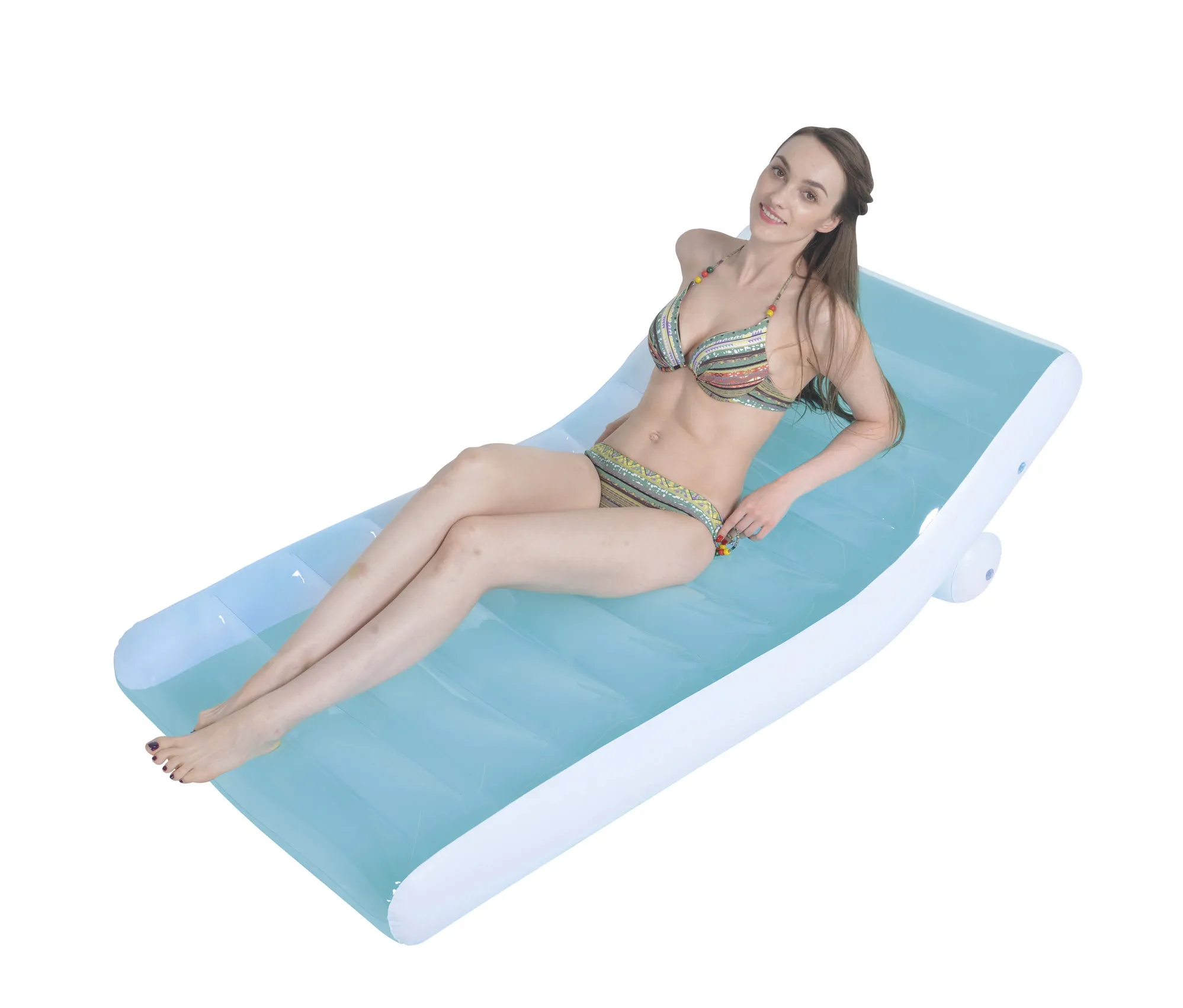 66.5" Blue and White Inflatable Pool Lounger Float