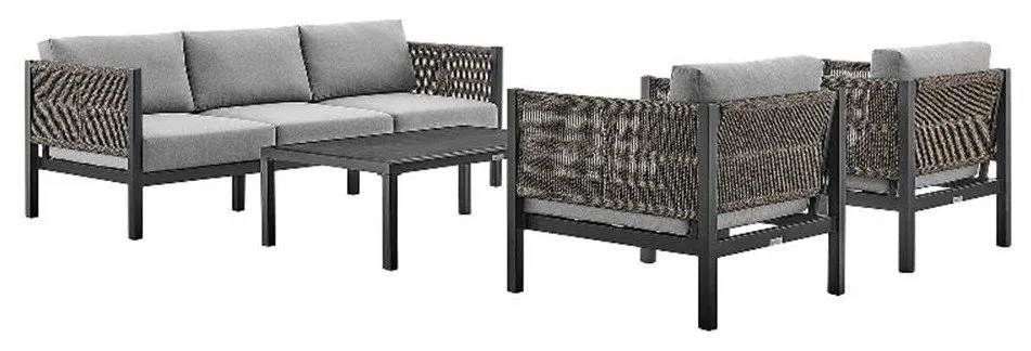 Armen Living Cuffay 4-Piece Fabric Outdoor Patio Furniture Set in Black/Gray