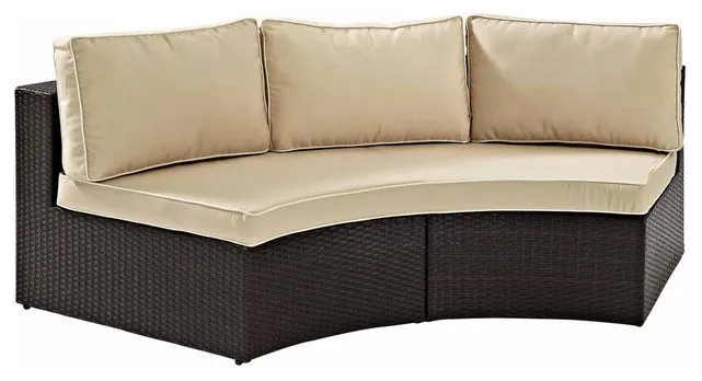 Catalina Outdoor Wicker Round Sectional Sofa With Sand Cushions
