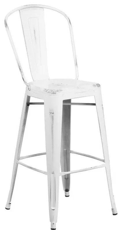 Flash Furniture 30" High Distressed White Metal Indoor Barstool With Back