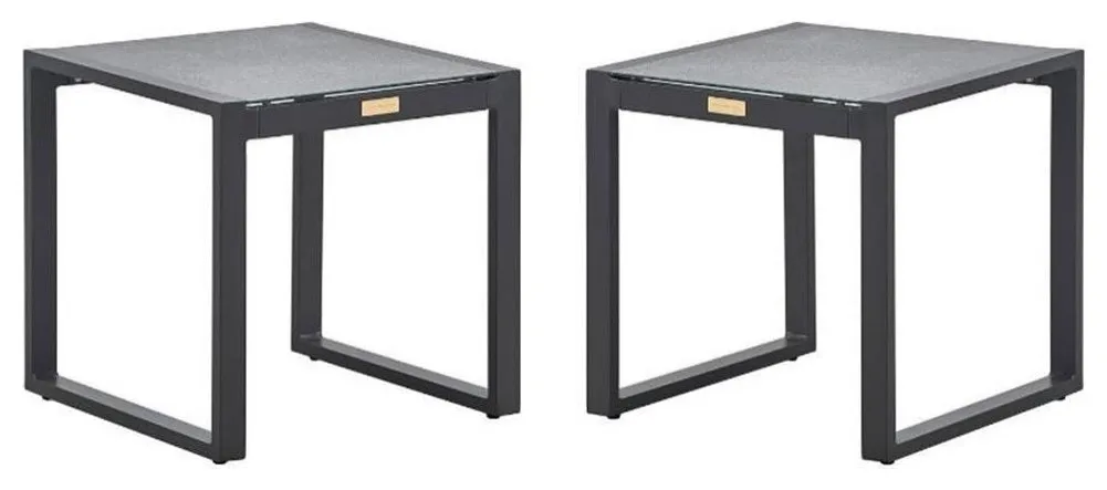 Home Square Outdoor Pebbled Glass Side Table in Gray - Set of 2