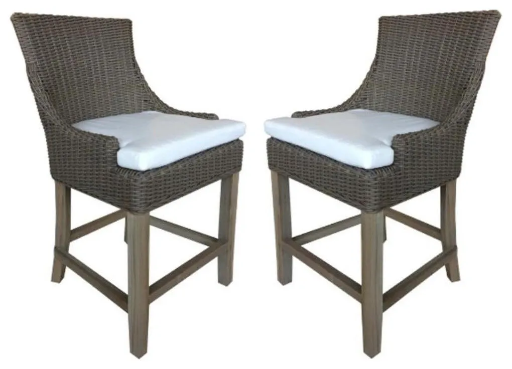 Home Square Wicker Patio Barstool in Kubu Gray Finish - Set of 2