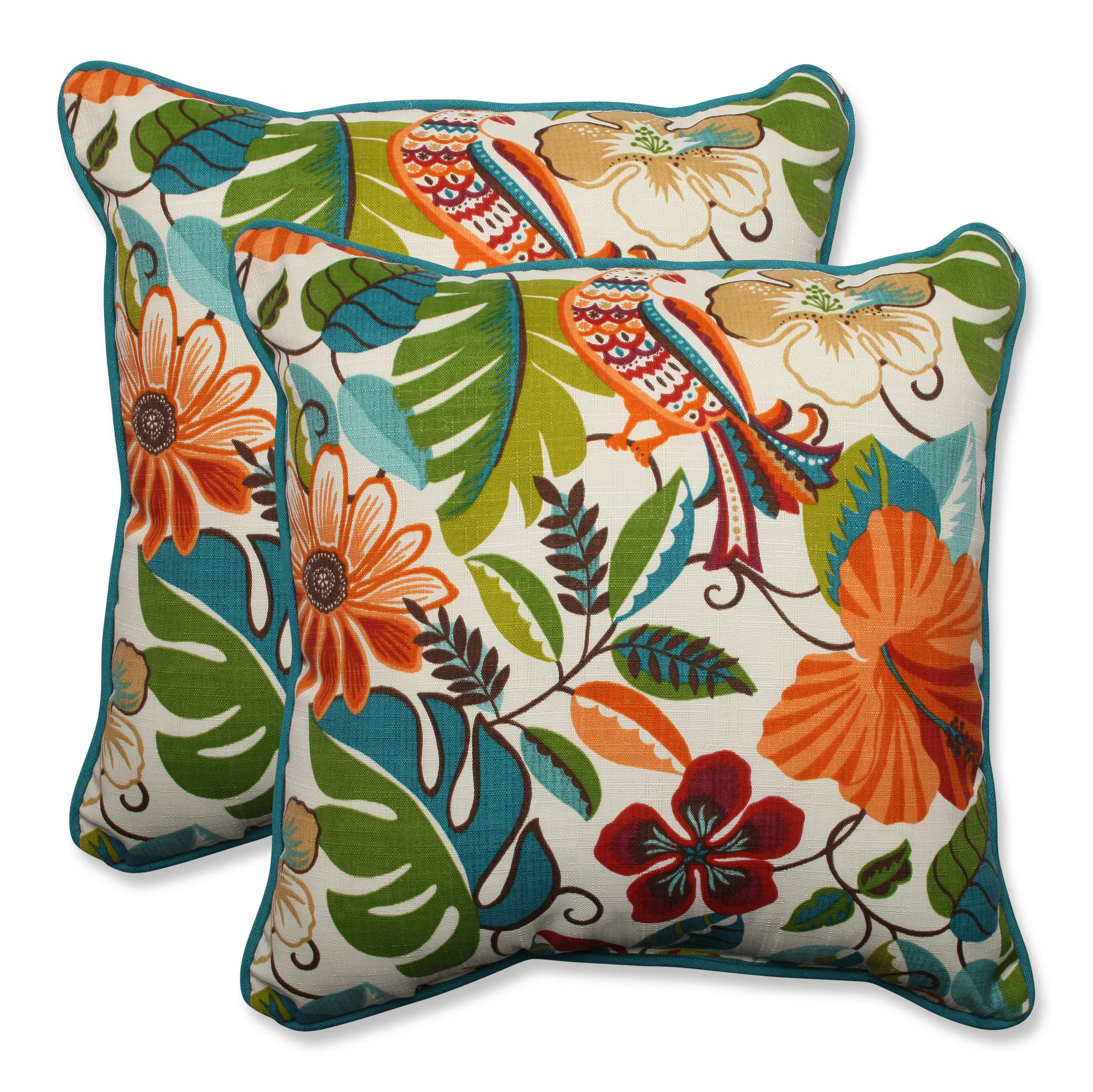 Lensing Jungle 18.5" Throw Pillow, Set of 2, Off-White