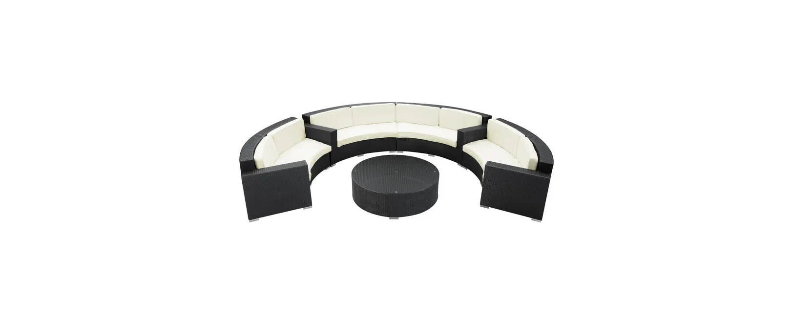 Modern Contemporary Outdoor Patio Rattan and Wicker 5 Pieces Sectional Set White