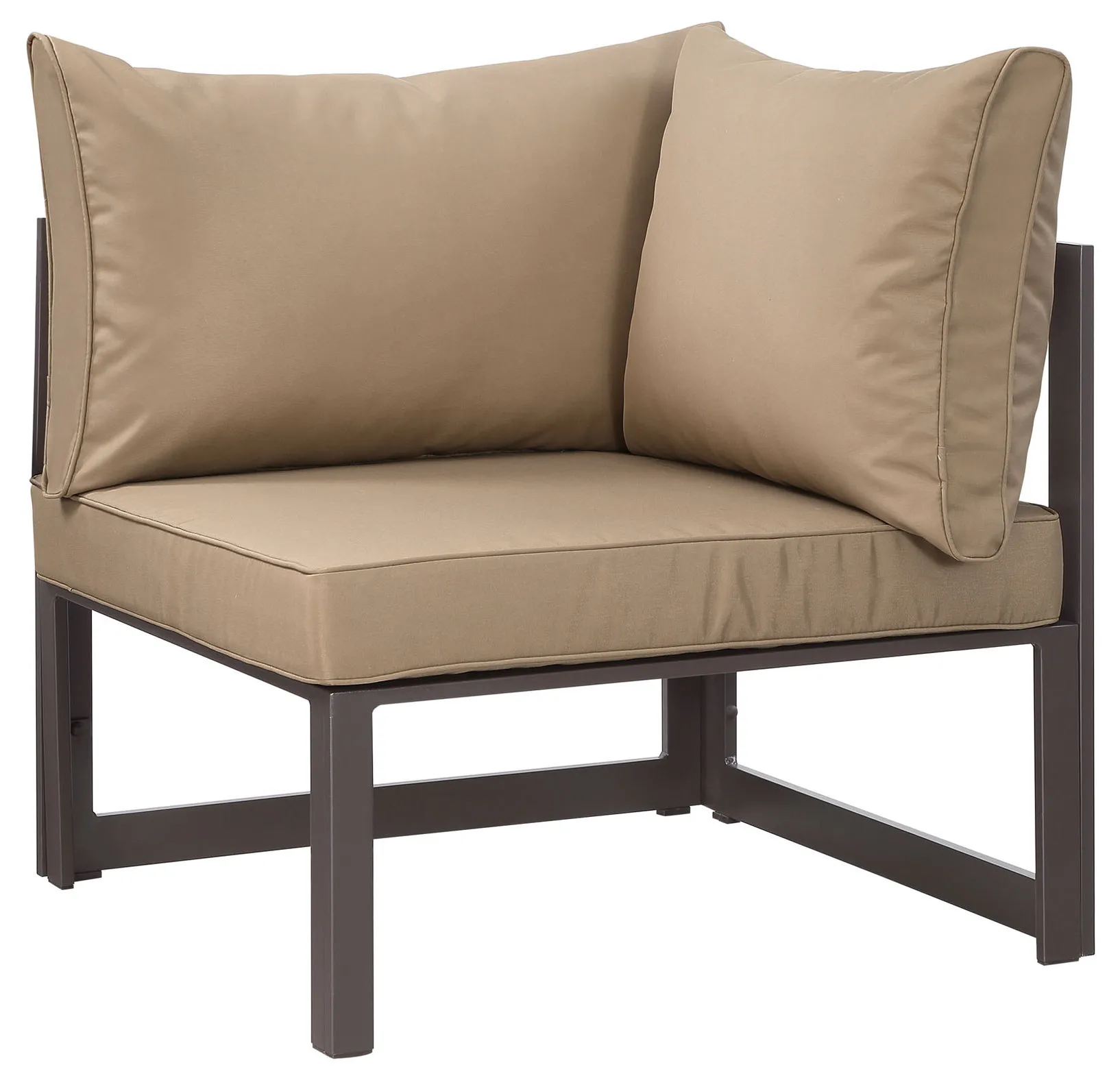 Modern Urban Contemporary Corner Outdoor Patio Armchair, Brown Fabric Steel