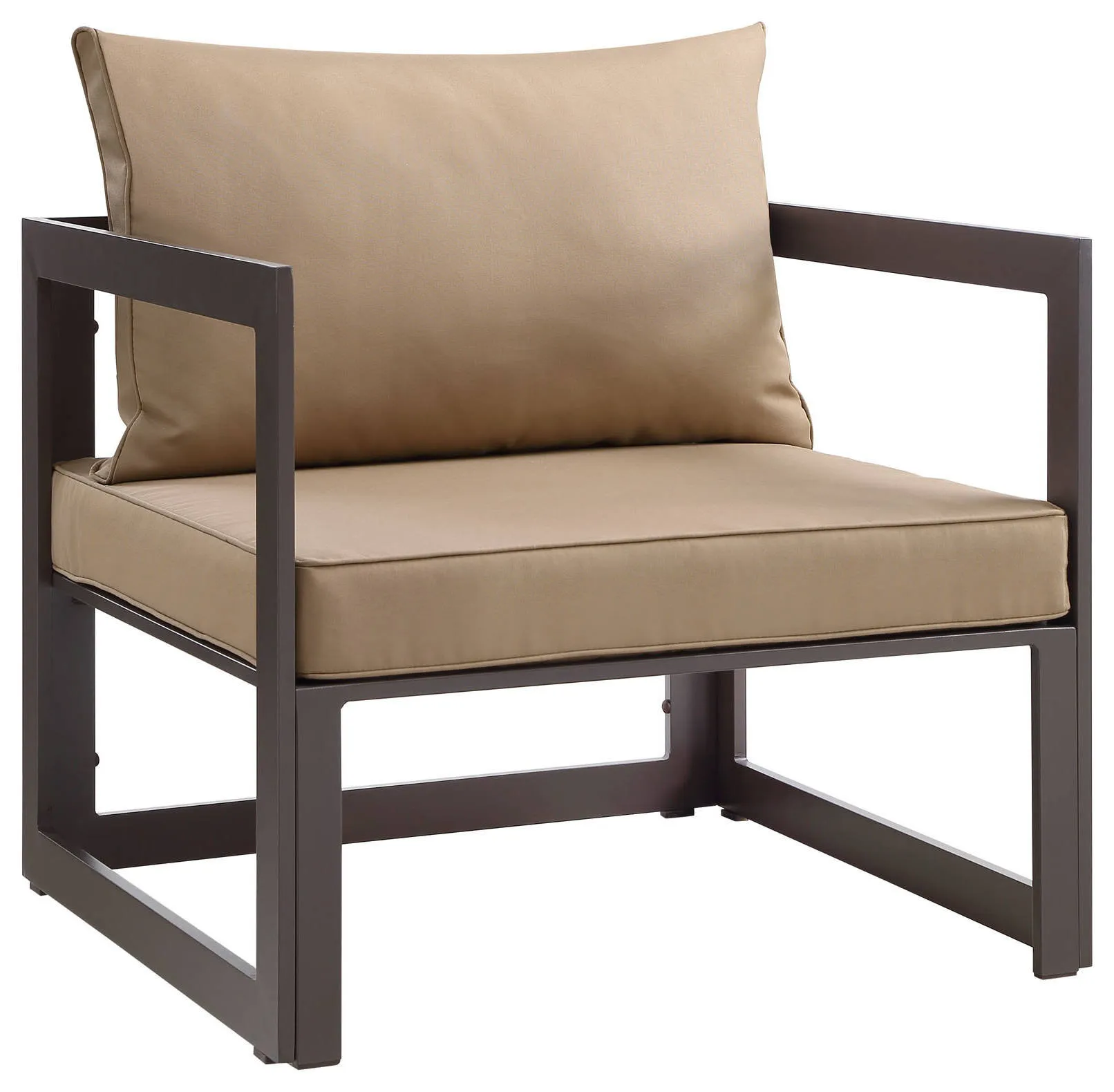 Modern Urban Contemporary Outdoor Patio Armchair, Brown Fabric Steel