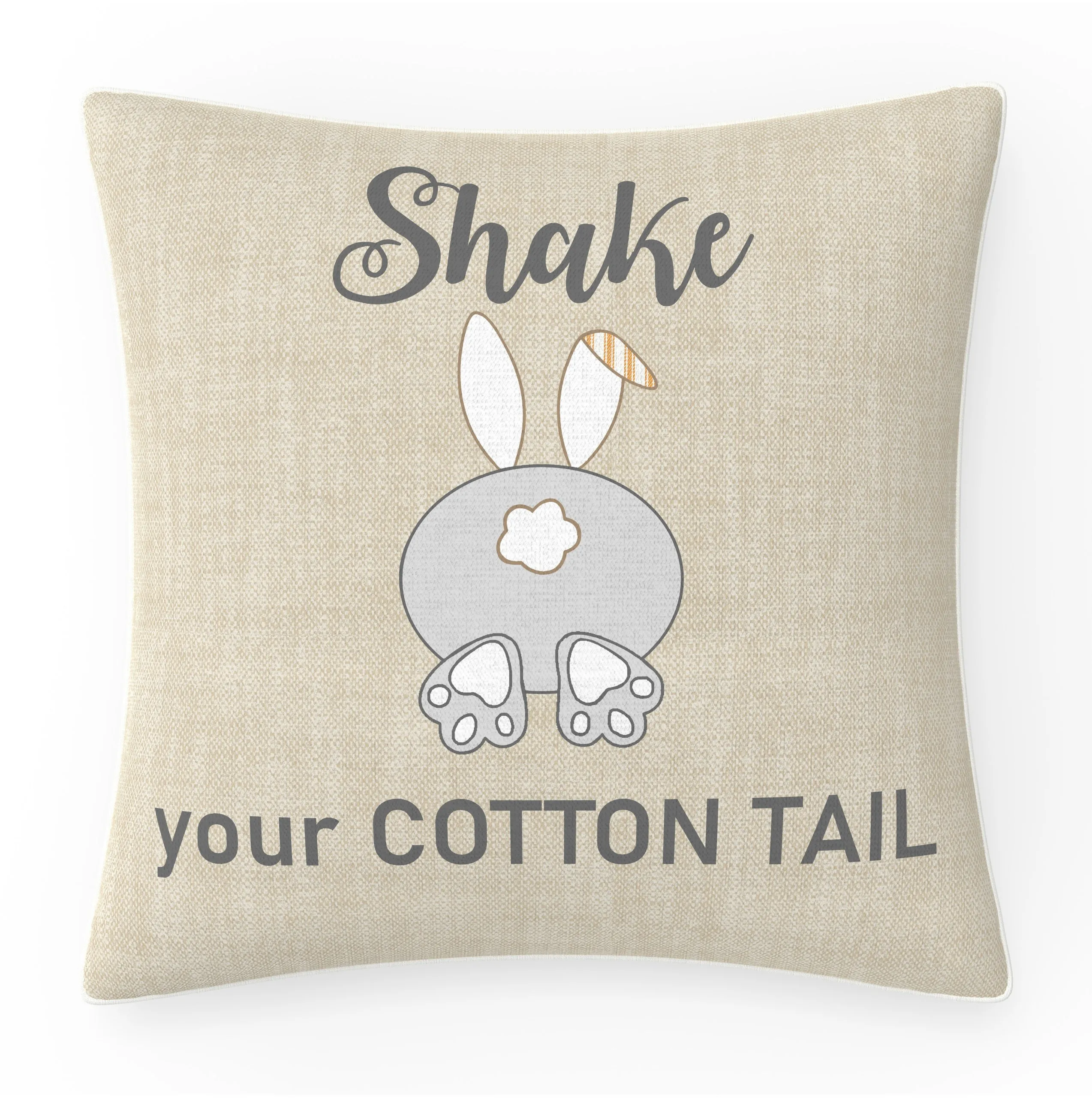 Outdoor/Indoor Easter Cotton Tail Natural 18" Throw Pillow