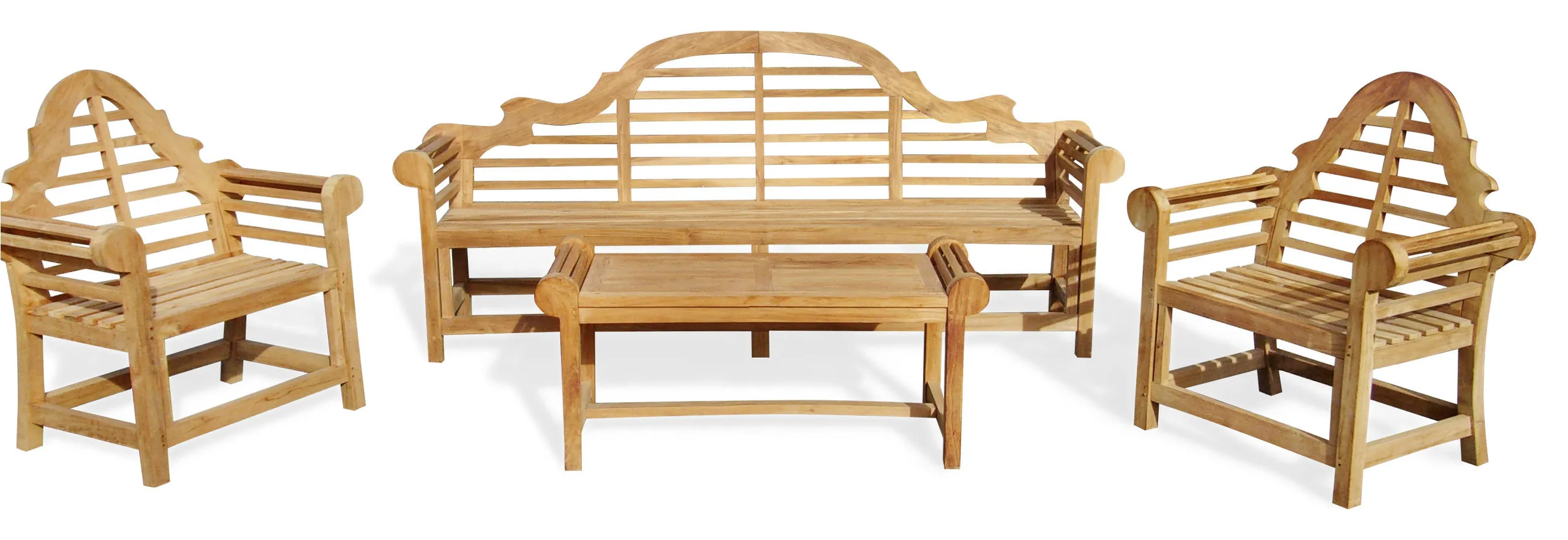 The Iconic 8' Lutyens Bench With 2 Lutyens Chairs and Coffee Table, Grade A Teak