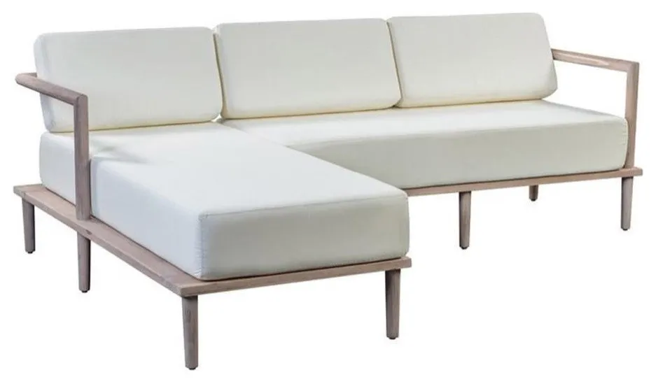 TOV Furniture Emerson 31.3"H LAF Acacia Wood & Fabric Outdoor Sectional in Cream