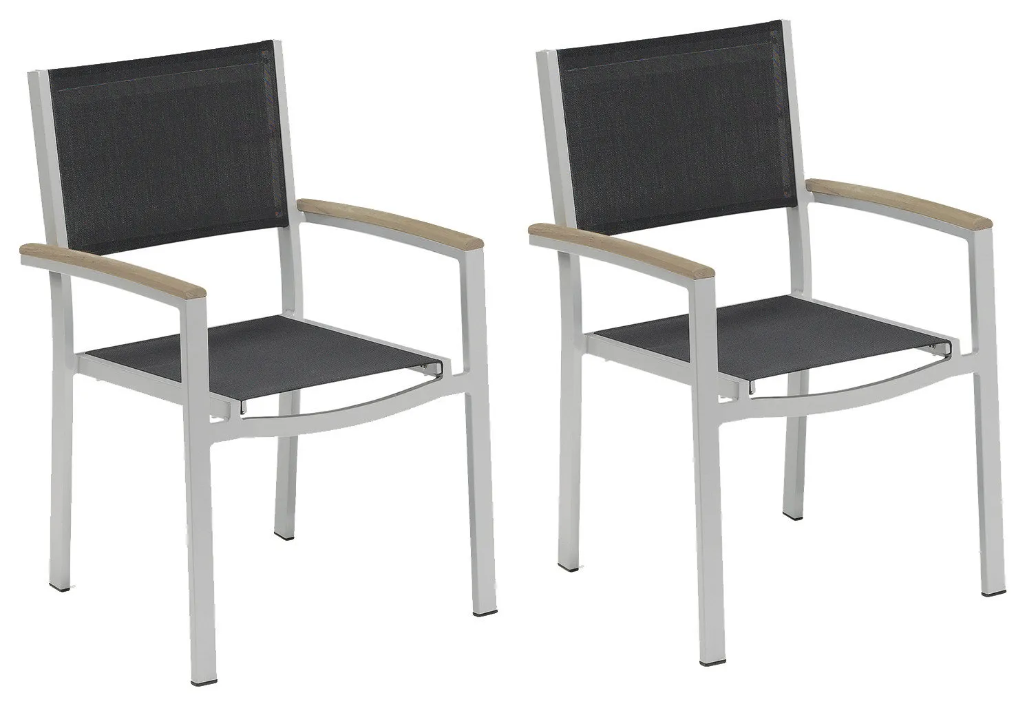 Travira Sling Armchair, Black Sling, Vintage Tekwood Armcaps, Set of 2