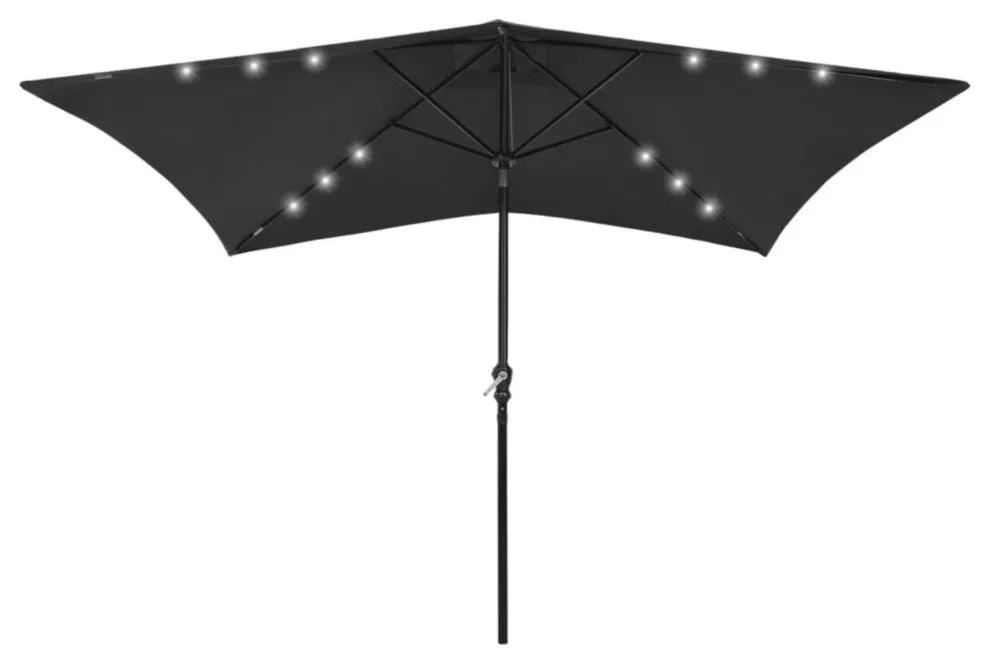 Vidaxl Parasol With Leds And Steel Pole Black 6.6'x9.8'