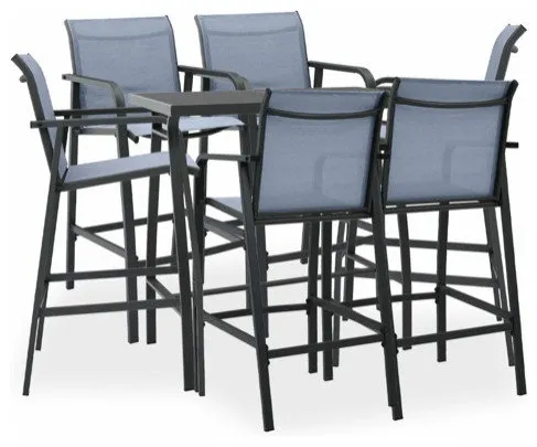 vidaXL Patio Bar Set 7 Piece Outdoor Bar Chair and Table Set Black and Gray