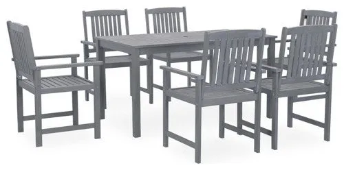 vidaXL Solid Wood Acacia Patio Dining Set 7 Piece Gray Garden Outdoor Seat